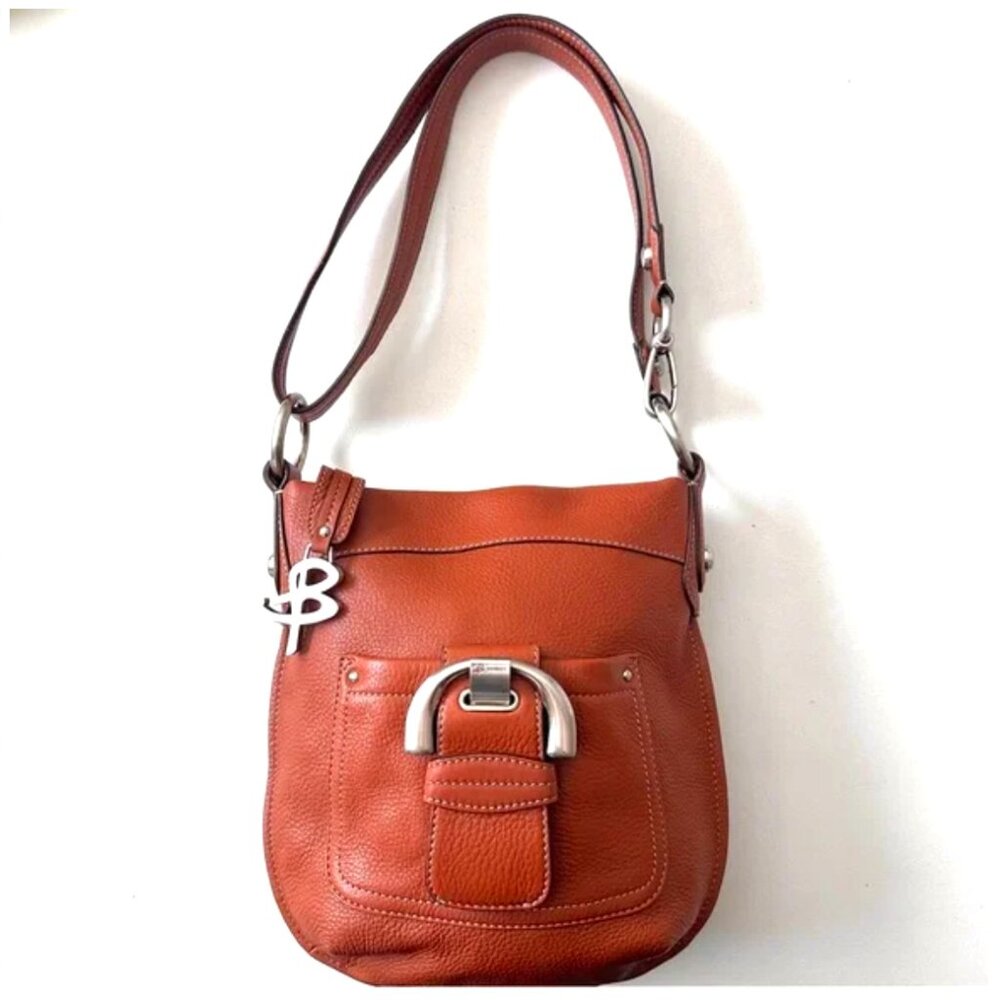 B. MAKOWSKY Shoulder Bag Genuine Pebble Leather Convertible Bag Silver Accents